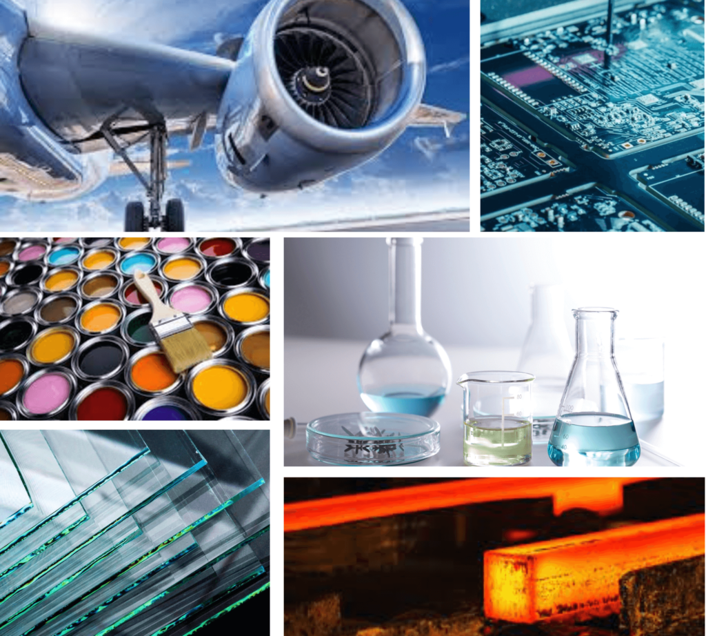 Applications of industrial drying ovens and environmental chambers across aerospace, electronics, paint, chemical, glass, and metal industries.