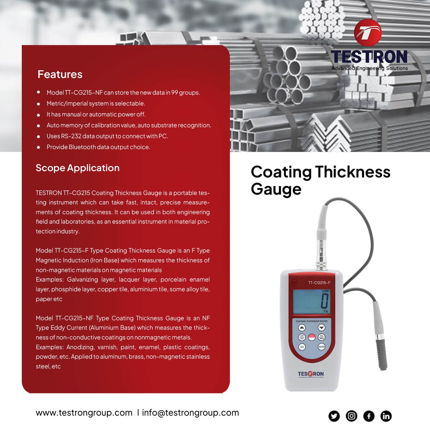 TT-CG215 Series Coating Thickness Gauge (F and NF Type) TT-CG215 Series Coating Thickness Gauge (F and NF Type)