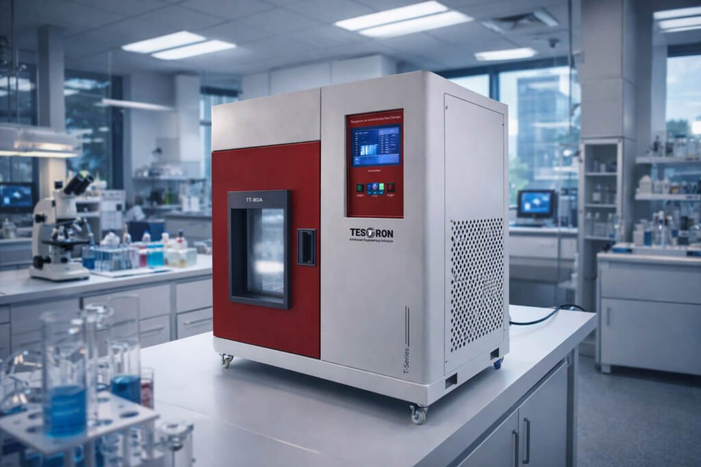 Benchtop environmental chamber for temperature and humidity testing in a laboratory setting
