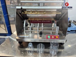 Hot wire plastic bottle cutter in operation at Masafi Co LLC UAE for precise PET bottle sample preparation